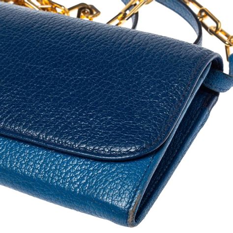 Miu Miu Two Tone Blue Leather Logo Flap Wallet on 